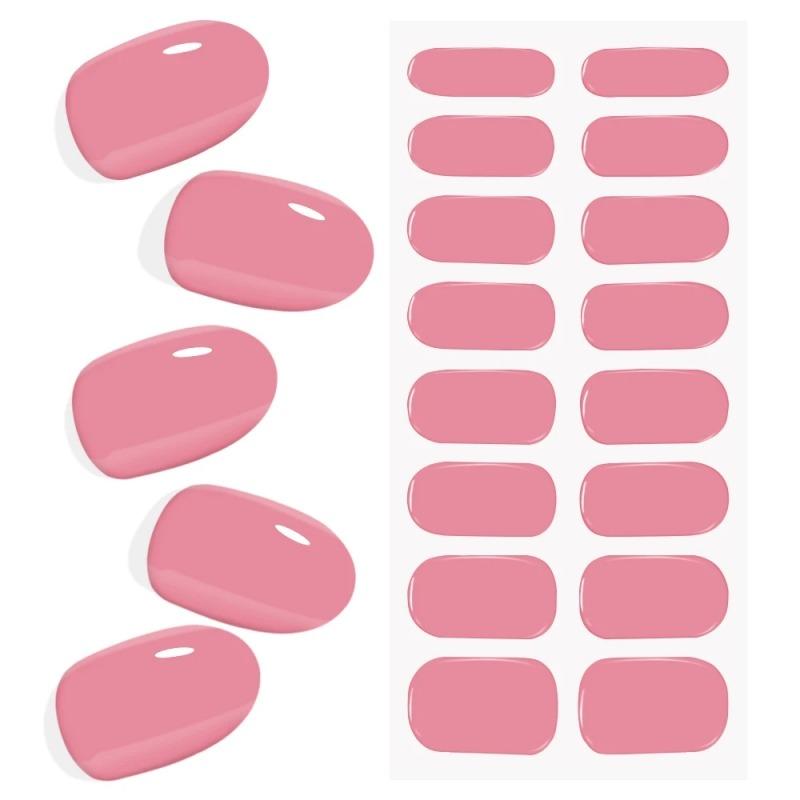 16Tips Transparent Semi Cured Gel Nail Patch Strips Pure Color UV/LED Baking Lamp Gel Nail Polish Wraps Full Cover Gel Sticker