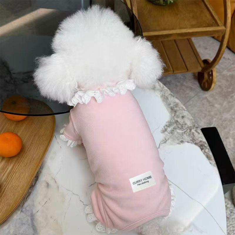 Autumn and Winter Pet Four Legged Base Shirt Princess Lace Teddy Cat Jumpsuit Dog Pajamas Puppy Clothes for Small Dogs