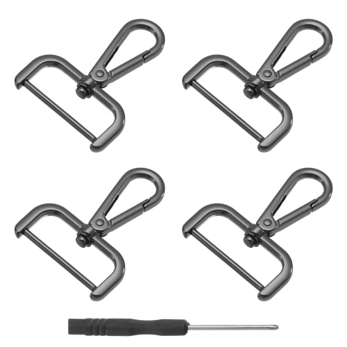 uxcell 38mm Screw-On D-Ring Square Keychain Key Ring Lever Rotating Snap Hook Removal Craft Hook with Screwdriver, 4 Pieces Black