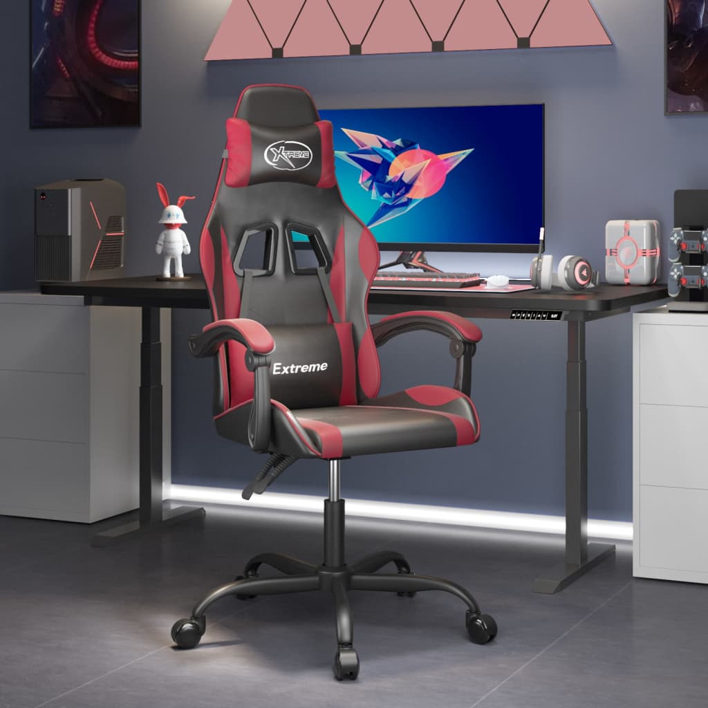Gaming Chair Swivel Black and Burgundy Artificial Leather