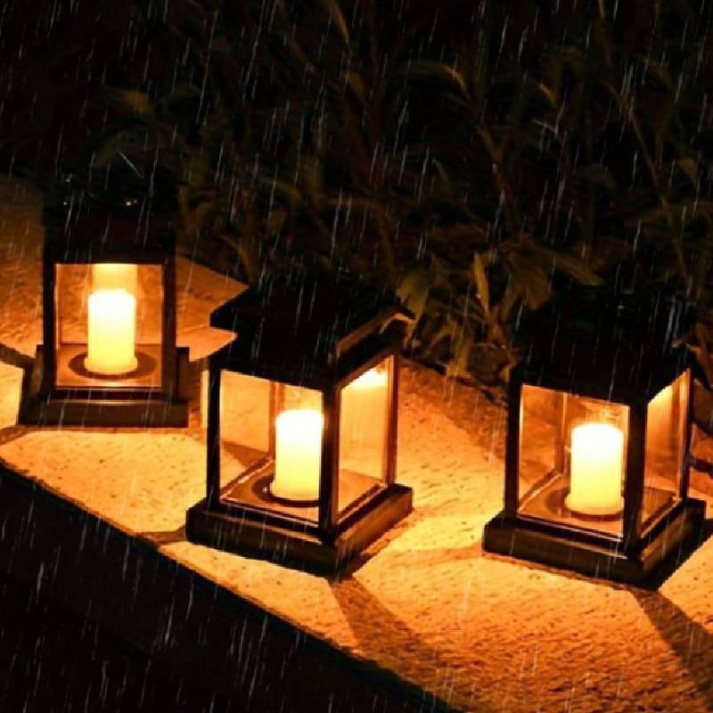Waterproof Stainless Steel Solar Lantern With Flickering Candle Effect Led