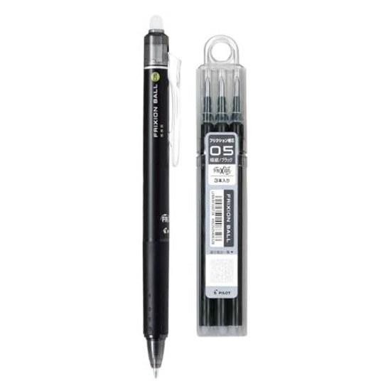 Pilot FriXion Ball Knock 05 Black Replacement Refill 3-Piece Set LFBK-23EF-B LFBKRF30EF-3B