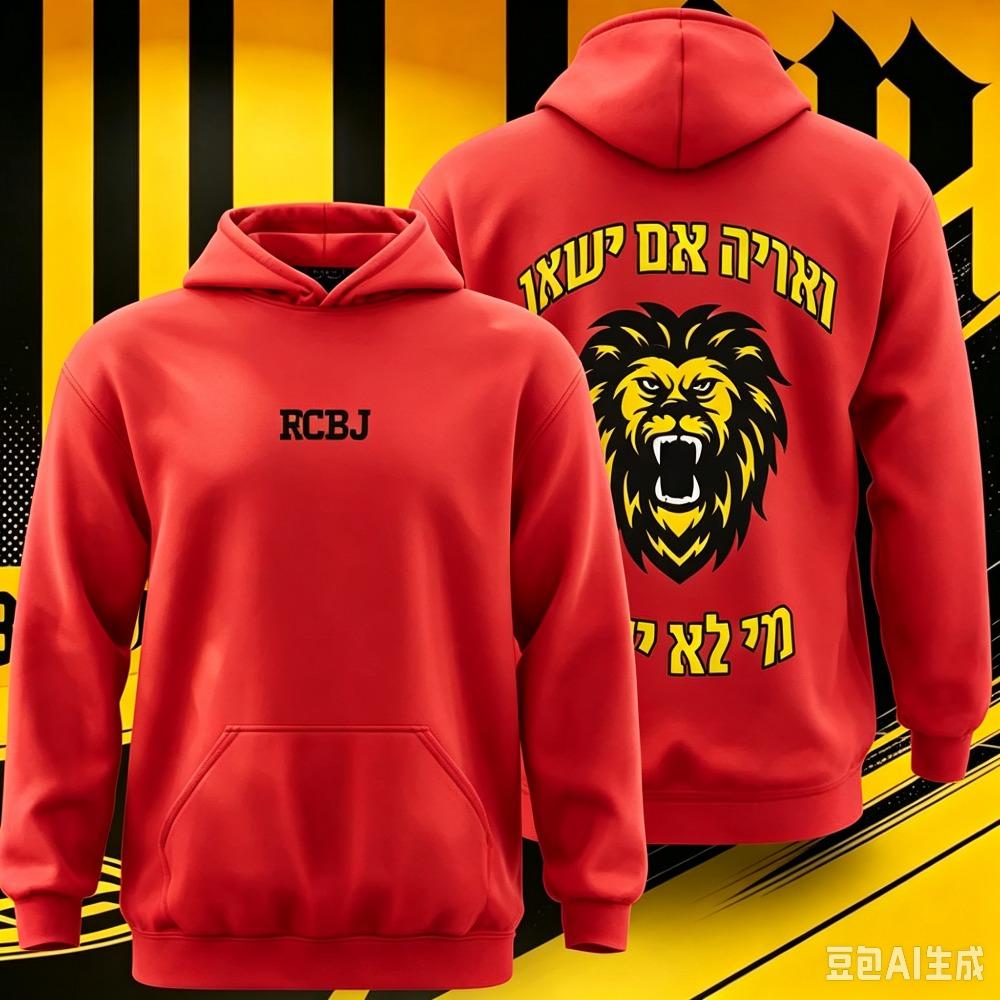 Gold-lion Men Hoodie Dual Side Lion Theme Print, Arch Hebrew Letter and Beast Head Graphic, Warm Fleece Pullover Sweatshirt for Street Casual Outfits