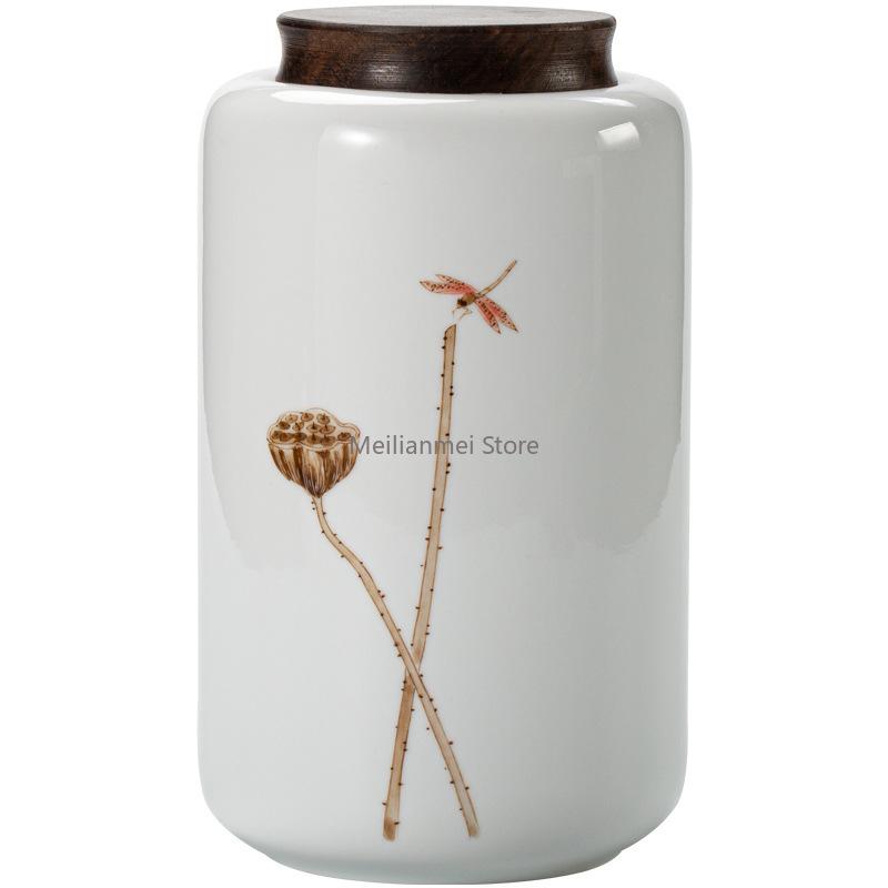 1200ML Ceramic Tea Jar with Wooden Cover Tea Storage Box Tea Bag Storage Container Sealed Storage Tank Ceramic Bottle Gift