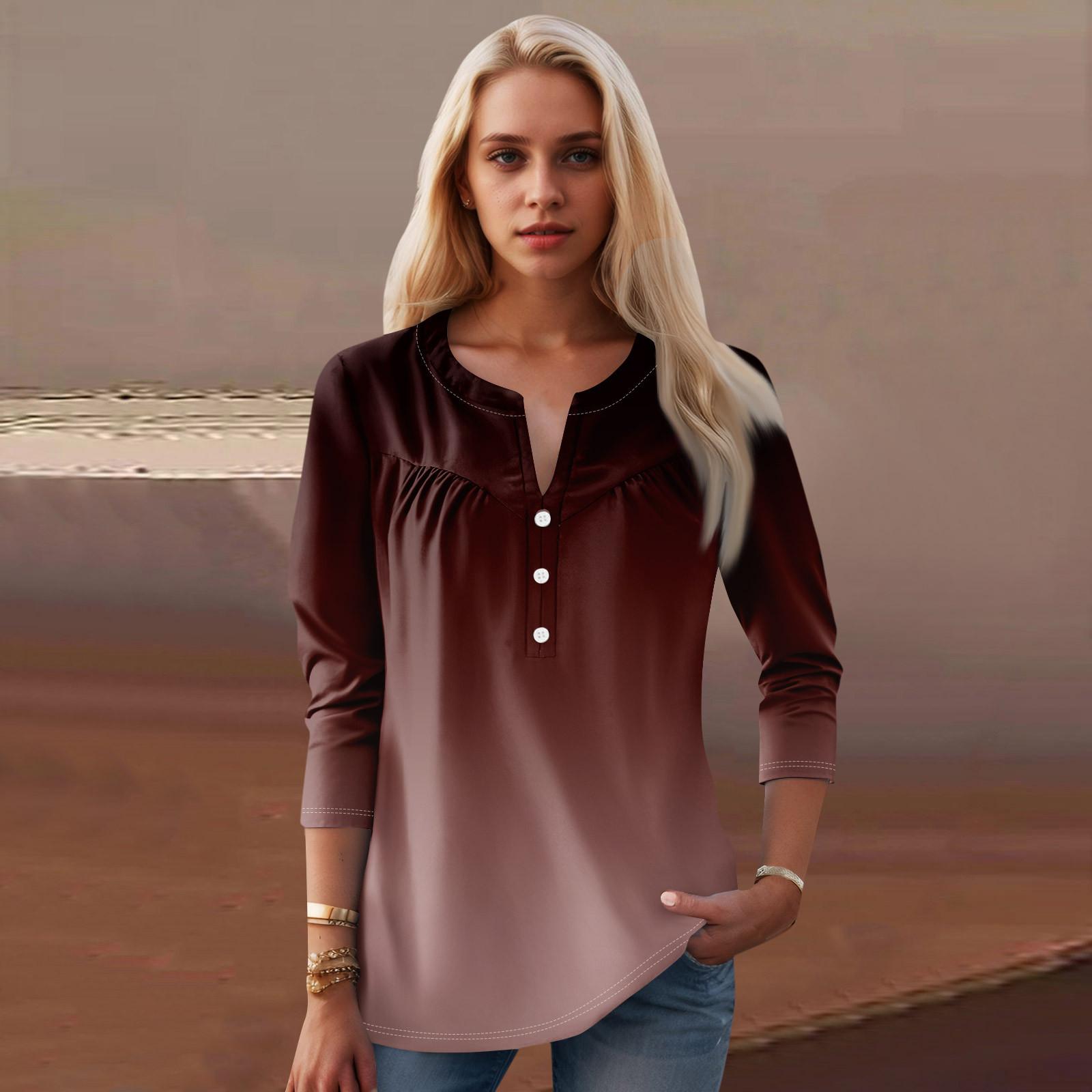 

Женская мода повседневный топ с длинным рукавом и круглым вырезом с цветочным принтом XL кофейный