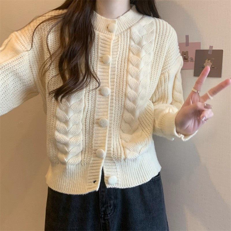 2025 Autumn/Winter Korean Style Thick Cable Knit Cardigan Sweater for Women