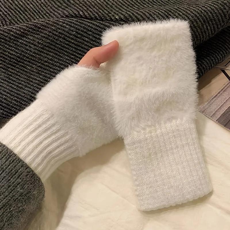 

Soft fleece half-finger gloves for women in autumn and winter are fashionable, versatile and simple, without fingers белый
