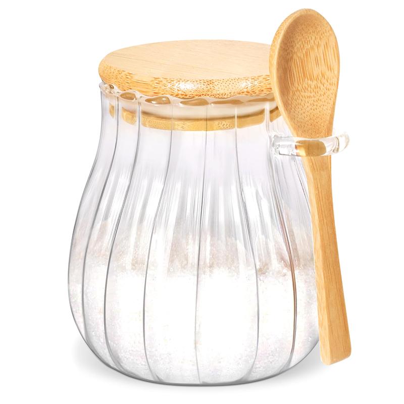 1 Pcs Glass Jars With Lids And Spoons Spice Beans Tea Glass Canisters Sealed Container For Yogurt Oatmeal Kitchen Accessories