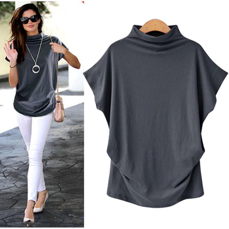 Summer new fashion temperament all-match commuter high-neck short-sleeved t-shirt women