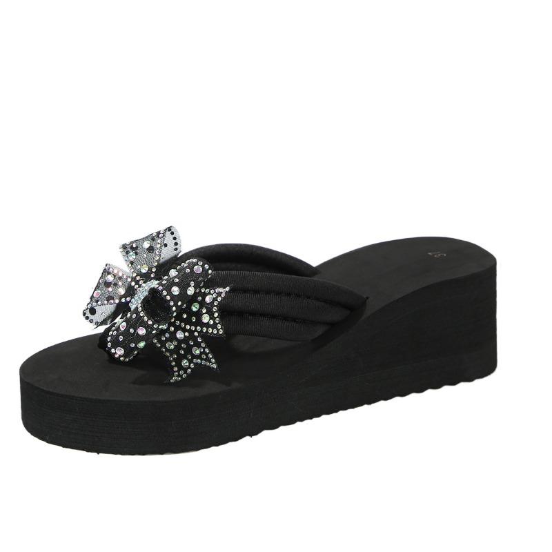 Mid Heel Wedges Modern Slippers Summer Outside 2025 High Quality Shoes Female Butterfly-knot Solid Novelty Women's Slippers