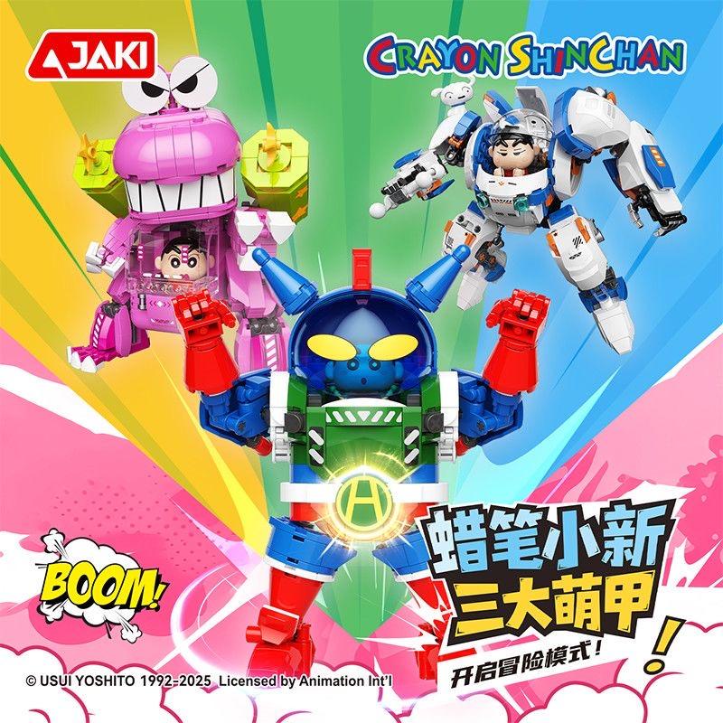 New JAKI Crayon Shin-chan Building Blocks Cartoon Action Kamen Nohara Shiro Waniyama San Mecha Assemble Toys Collectible Gifts