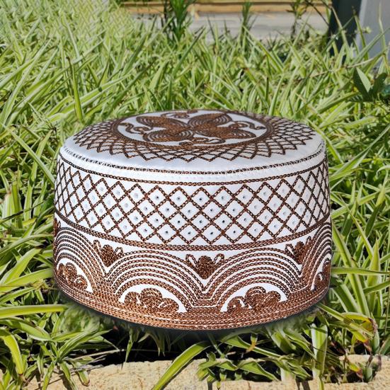 Men Cap Ethnic Vintage Flat Top Round Embroidery Decorative Breathable Turkish Jewish Holiday Wear Cap Headwear