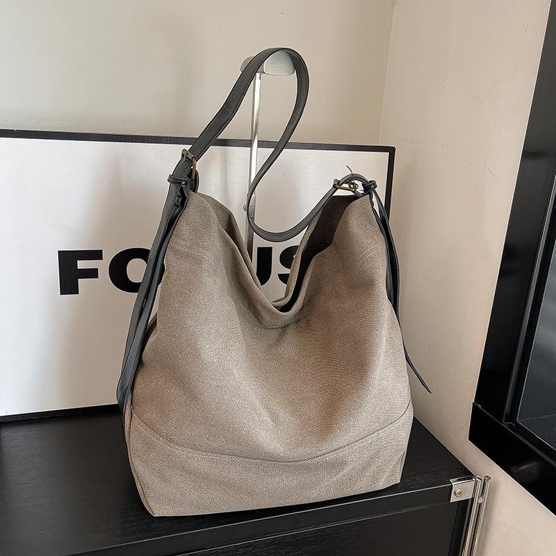 

Autumn And Winter Large-Capacity Messenger Bag, Women S Casual Retro Canvas Bag, Simple And Versatile Commuter Tote Bag серый