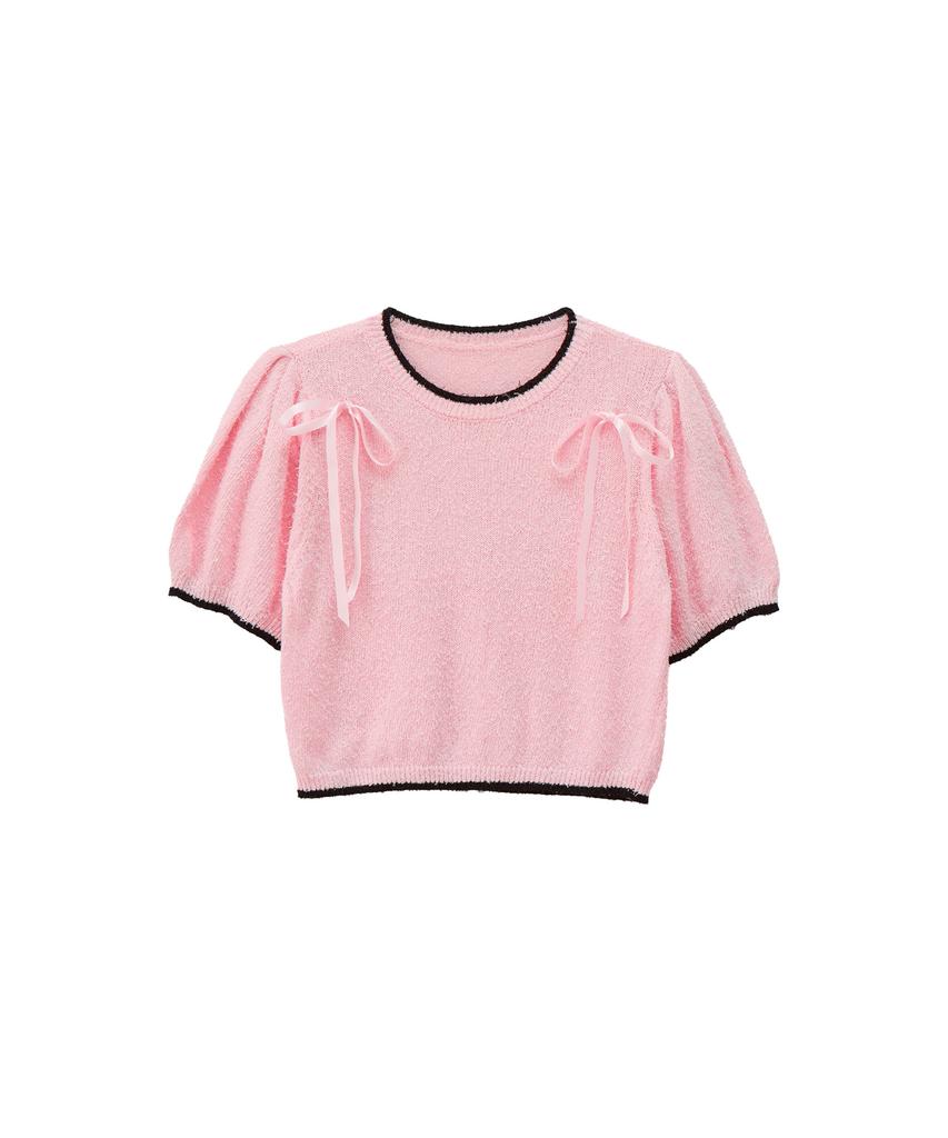 SALON DE YOHN Ribbon Point Knit Top_ Pink