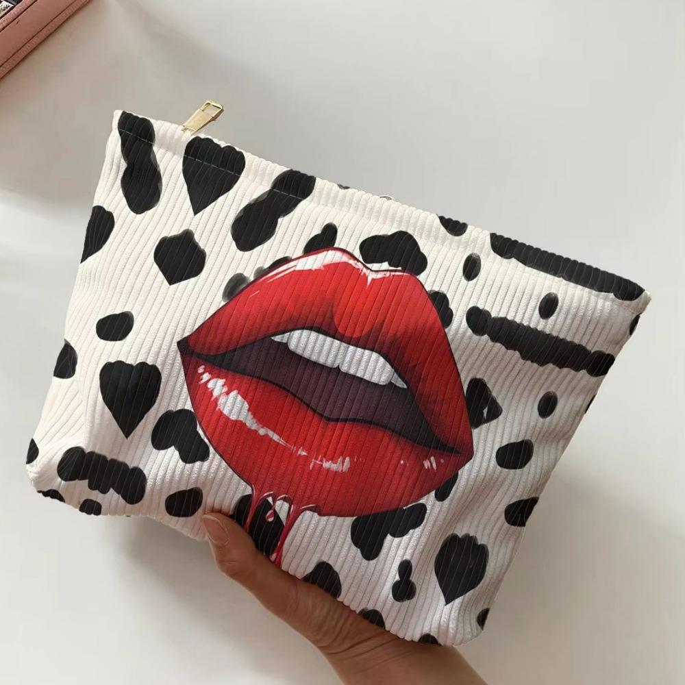 Lip Pattern Printed Makeup Bag Lightweight with Zipper Cosmetic Storage Bag Tiger Cat Frog Leopard Print Clutch Bags Travel