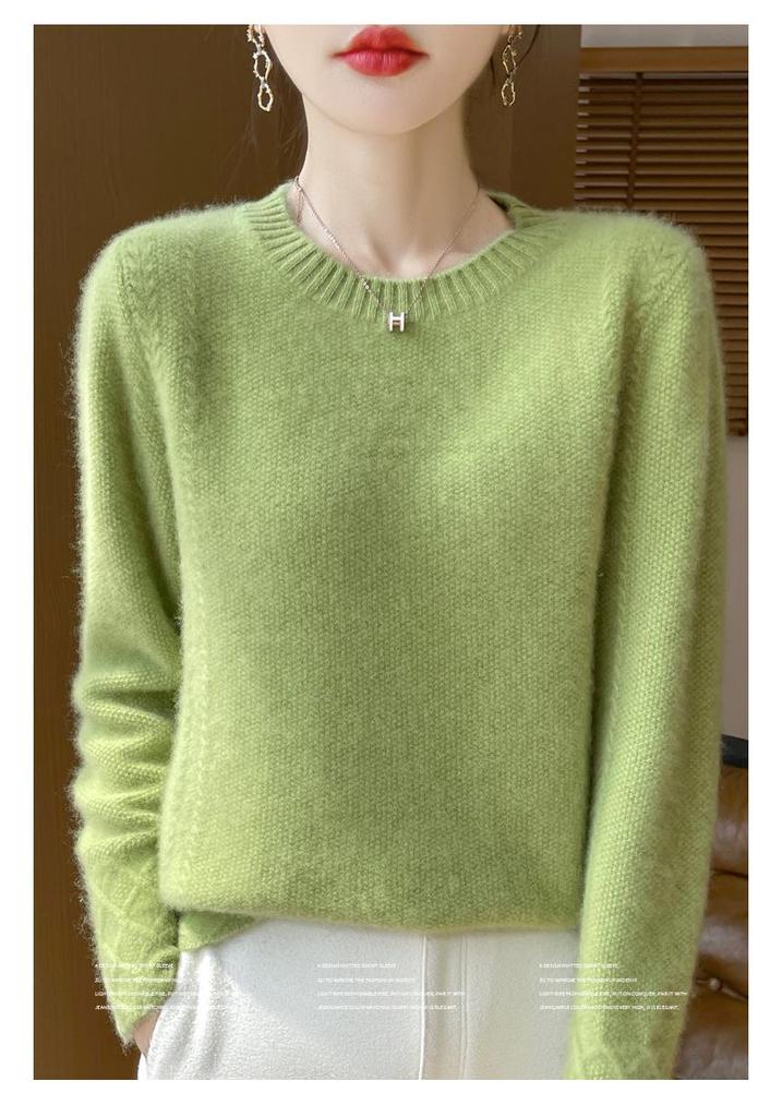 Women's Loose Knit Wool Sweater - Round Neck, Thickened Soft Osmanthus Stitch, Autumn/Winter Pullover.