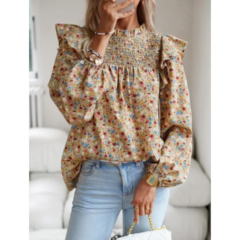 

Женская рубашка с цветочным принтом, темпераментная, для делового стиля, с длинным рукавом XL абрикосовый