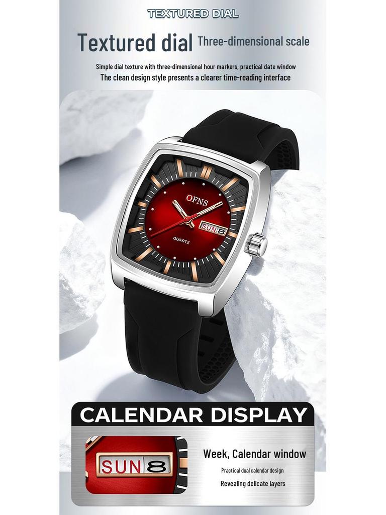 OFNS Men's Trendy Quartz Wristwatch: Steel Band, 3D Scale, Business Casual, Waterproof, Luminous.