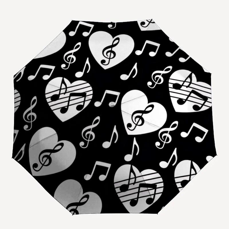 

1pc Music Notes Heart Pattern Auto-Fold Umbrella with One-Touch Open/Close - 8 Reinforced Ribs for Windproof Stability, yy251118220