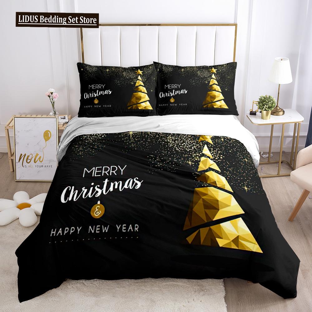

Christmas Duvet Cover Set Gold Snow Flower Merry Christmas King Size Polyester Bedding Set For Kid Boy Girl EU single(135x200cm)