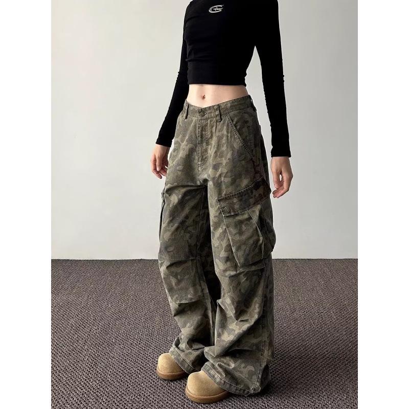 Джинсы-клеш карго JYL унисекс, американский камуфляж, с множеством карманов, свободные, прямые, широкие, джинсовые XL детские порошок