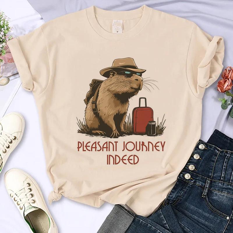 

Women Unisex Short Sleeve Summer Tshirt Kawaii Capybara Printed T Shirt Casual Korean Style Tshirt Funny Cartoon Tees Tops Clothes S