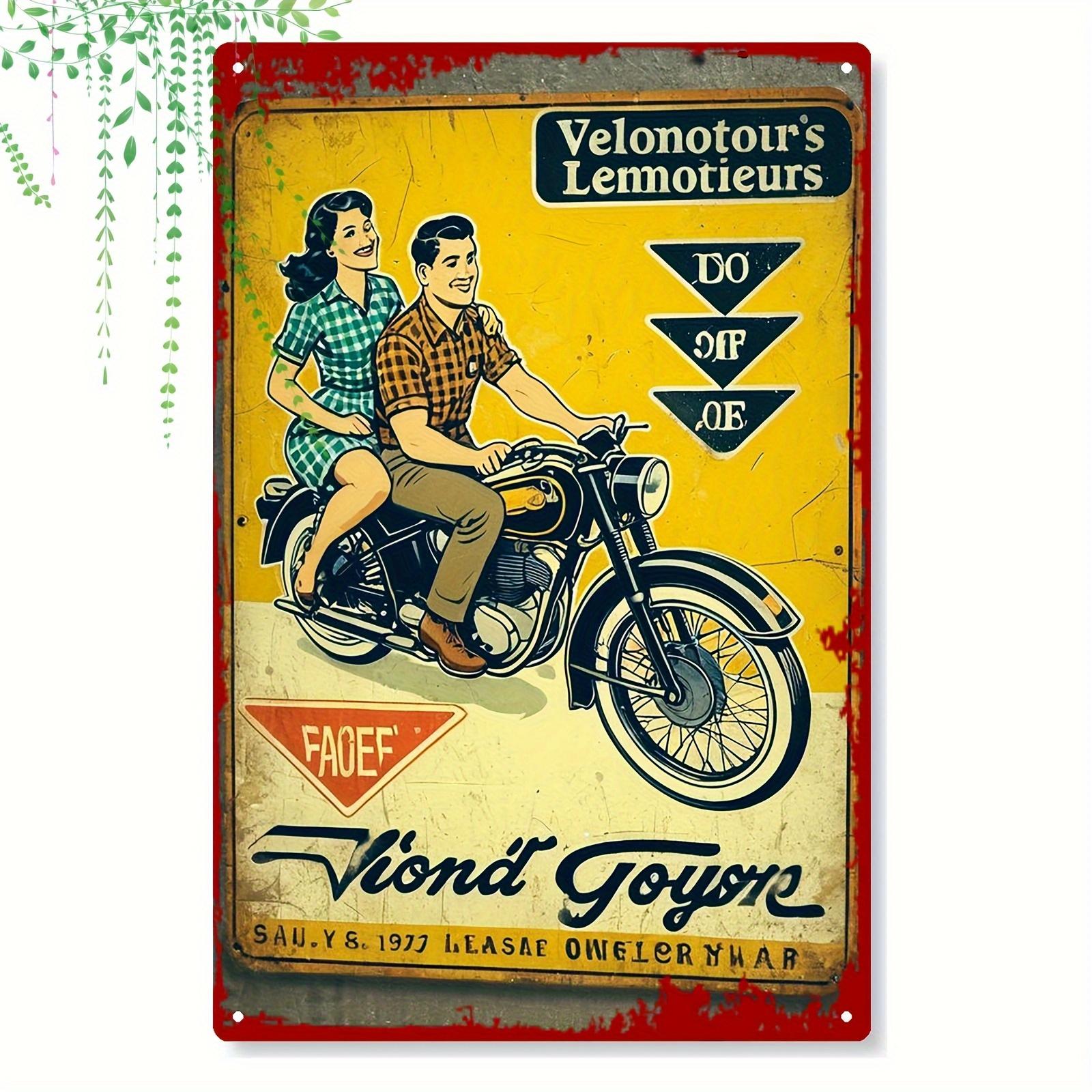 Vintage Motorcycle Metal Wall Art Rustic Iron Sign with Retro Motorcycle Couple Faux Aged Finish Durable Metal Home Decor fo 20x30cm(7.8x11.8inch)