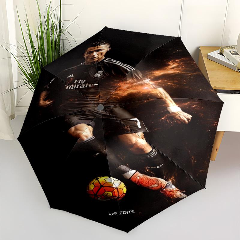 Ronaldo's Legacy Football Outdoor Automatic Umbrella Folding Umbrella with 8 Ribs Sturdy Construction for Outdoor Daily Use Fashionable