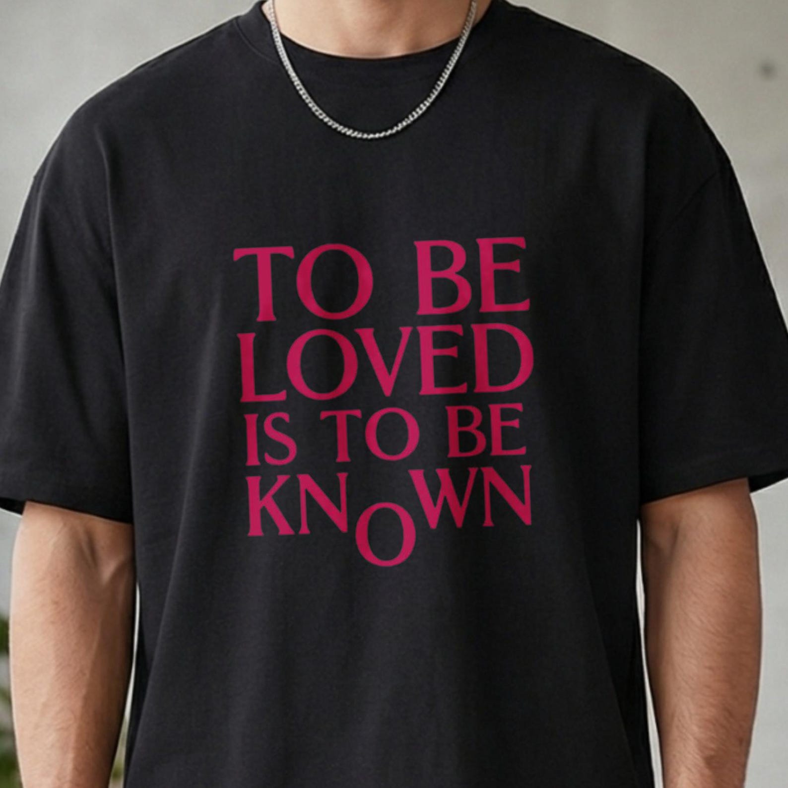 To Be Loved Is To Be Known Quote T-Shirt, Minimalist Pink Text Tee, Inspirational Faith-Based Casual White Shirt, Gift For Dad Grandfather 2XL