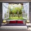 Wald vor dem Fenster Landschaft Wandteppich Hängen grüne natürliche Pflanzen Bohemian Hippie Psychedelic Schlafzimmer Home Decor