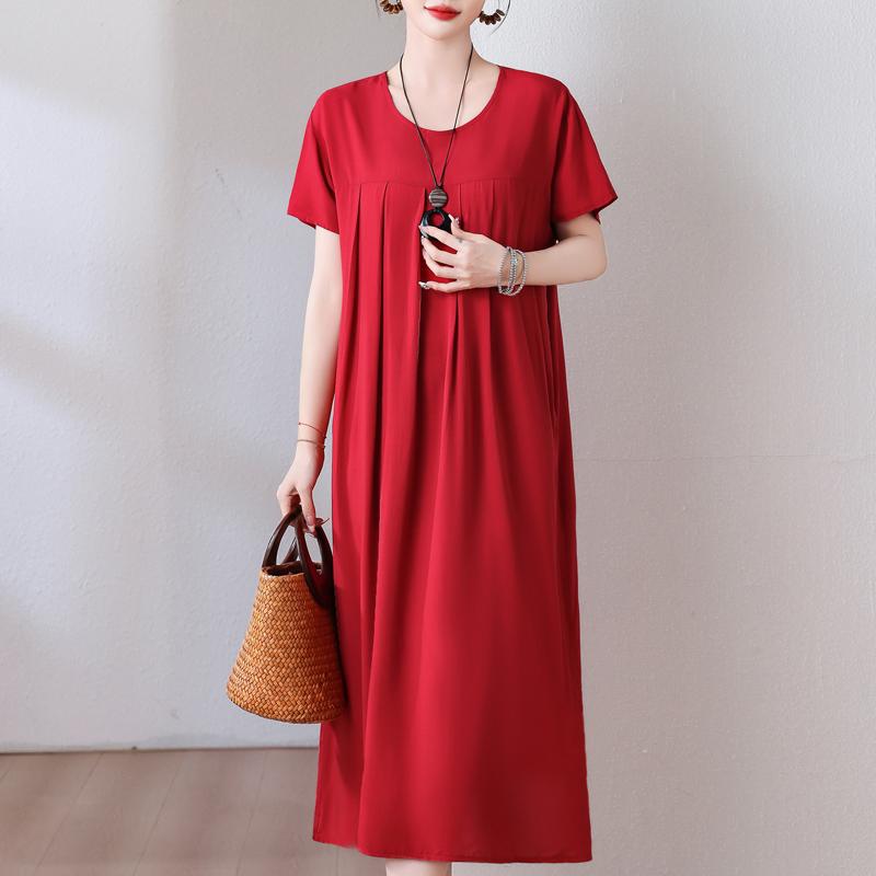 Velké volné šaty s vintage potiskem pro ženy Ležérní letní dámské šaty s krátkým rukávem