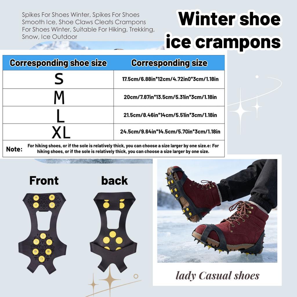 Spikes For Shoes Winter, Spikes For Shoes Smooth Ice, Shoe Claws Cleats Crampons For Shoes Winter, Suitable For Hiking, Trekking, Snow, Ice Outdoor