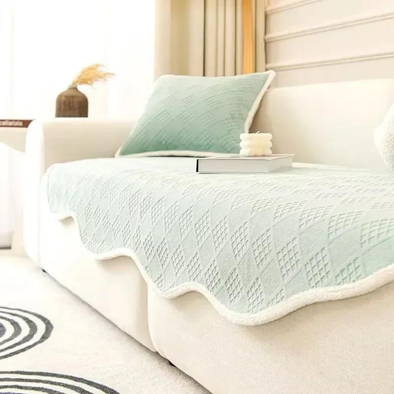 Nordic Solid Color Sofa Cover for Living Room Non-Slip Thick Plush Couch Cushion Mat Corner Sofa Cover Sofas Towel Home Decor