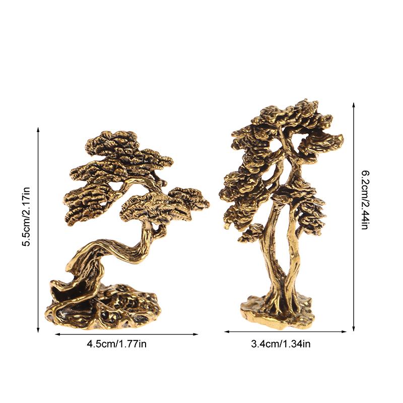 1Pc Brass Mini Welcome Pine Figurine Tree Miniature Landscape Small Bonsai Tree Statues Decorations Accessories