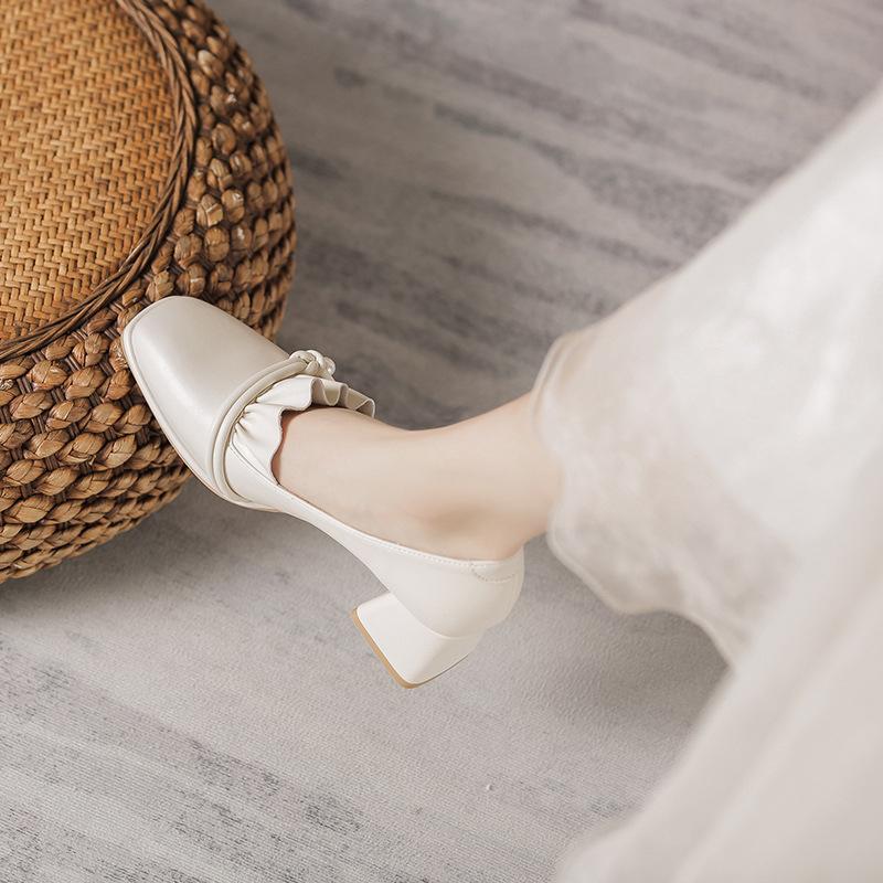 

Leather flat for Huizhou women s shoes grape mother same single shoes black Korean version spring new high heels women 40