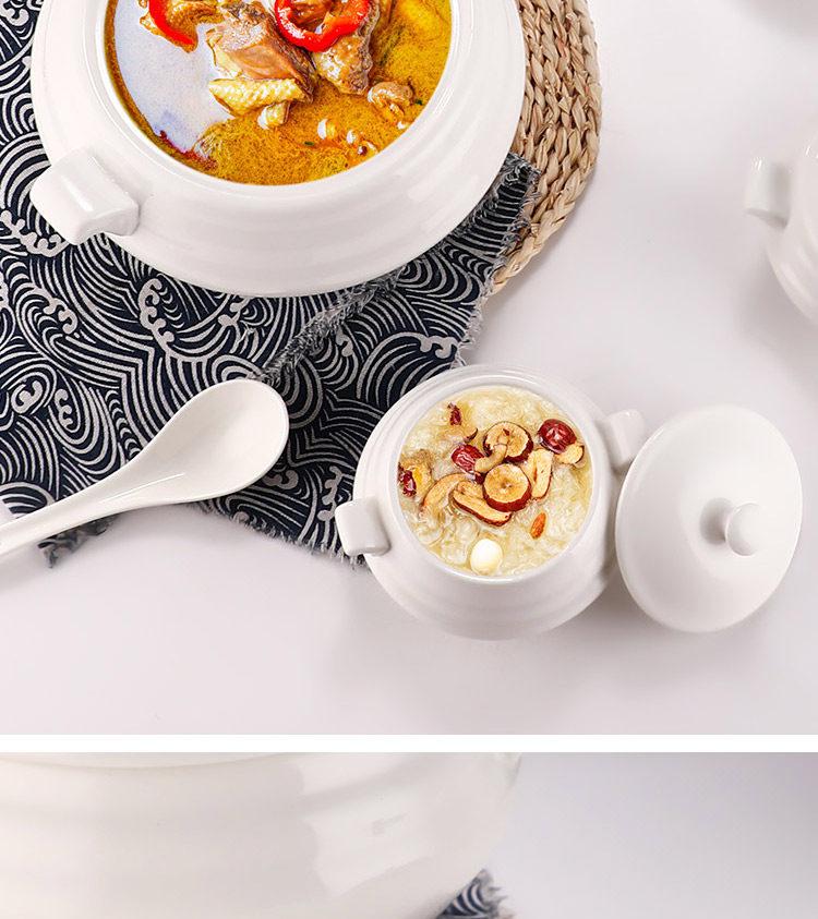 Double-Handled Ceramic Cantonese Stew Pot with Lid - Large Soup Bowl for Household or Hotel Use