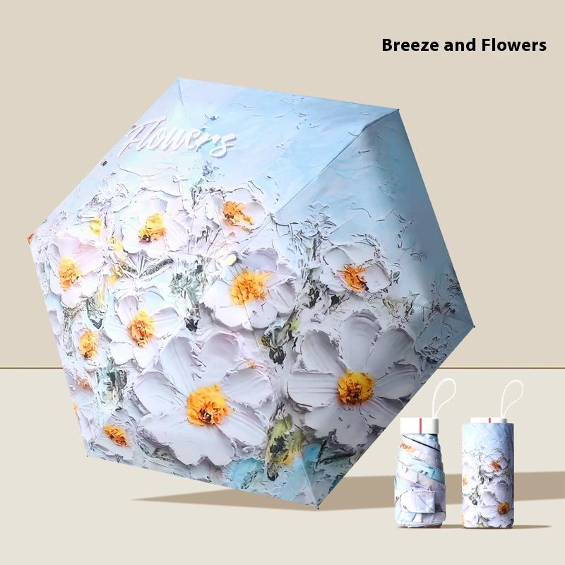 1 Piece Portable And Stylish Women's Sun Umbrella Sunscreen Parasol Outdoor Convinient Five Folding Umbrella With UV Protection