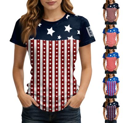 Women's Short-sleeved Top, Casual Slim Fit Women's Round Neck Short-sleeved Printed Shirt