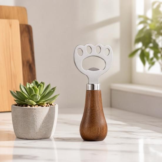 Yousheng Cat Paw Bottle Opener, Acacia Wood Beer Cap Remover, Cute Vertical Stand Opener with Lanyard, Home Bar Kitchen Gift