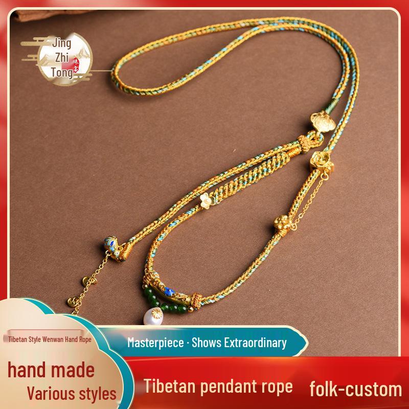 Tibetan Handmade Ethnic Pendant Necklace with Hand-Painted Thangka Amulet