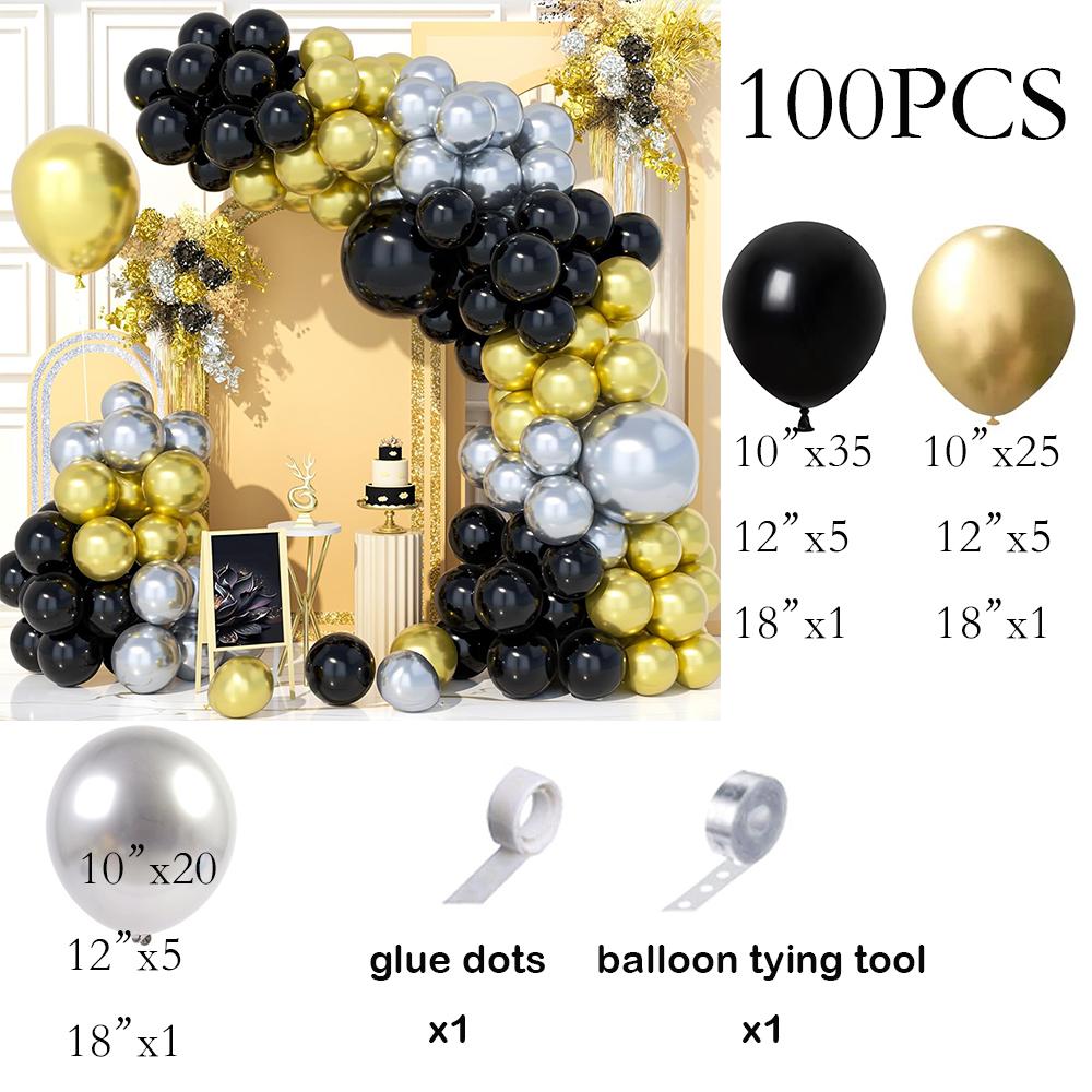 

Black Balloons Arch Kit Metallic Silver Gold Balloon Garland Graduation New Year Birthday Party Wedding Anniversary Decoration AS Picture