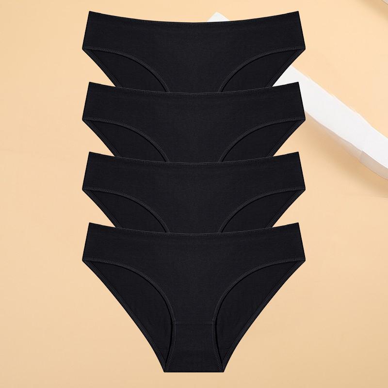 4 ks/sada Kalhotky pro ženy se sníženým pasem, sexy bavlněné kalhotky pro ženy, jednobarevné spodní prádlo, kalhotky pro dívky, měkké spodní prádlo