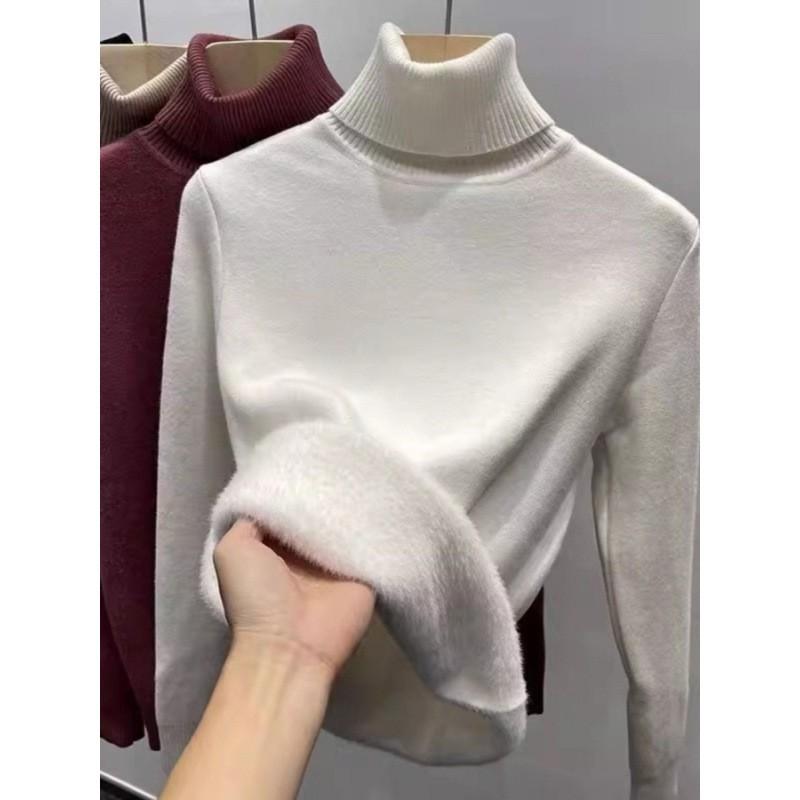 Womens Warm Knit Turtleneck Sweater With Fleece Lining Slim Fit Long Sleeve Top Winter