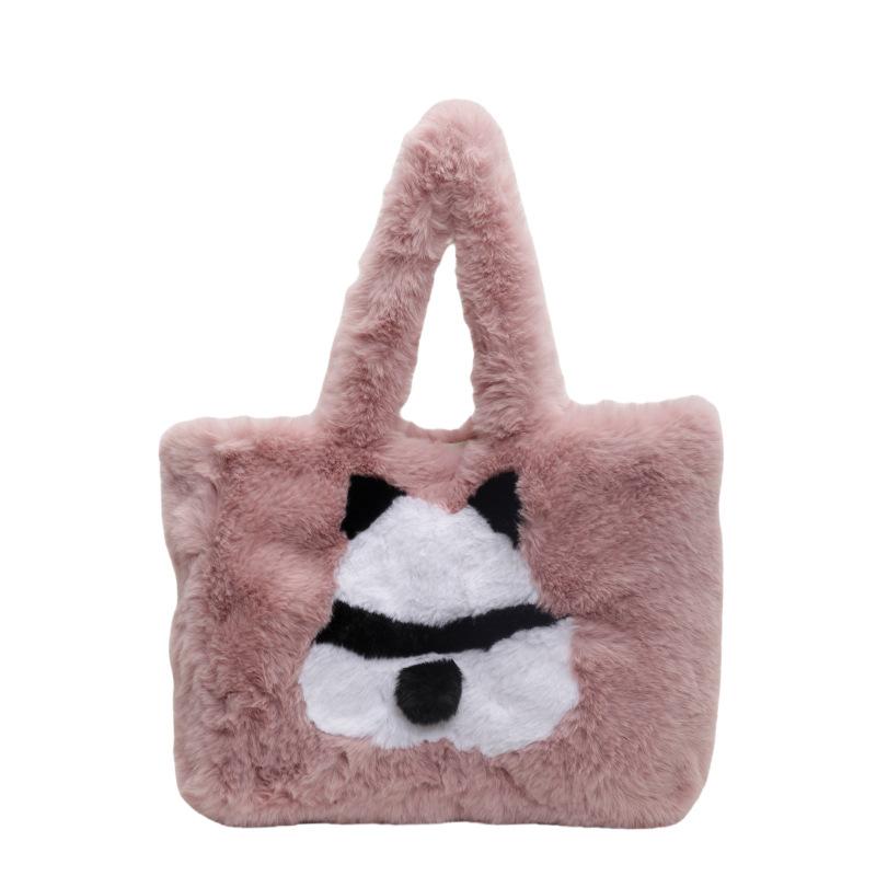 Hairy panda big bag female new fashion college student class bag autumn and winter versatile underarm tote bag