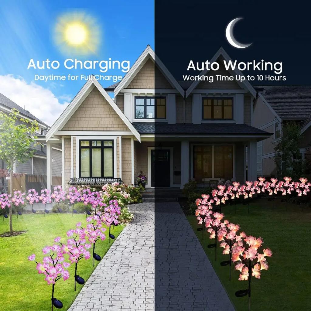 Solar 6Heads Camellia Flower Flower Solar Lights Outdoor Waterproof Fairy Atmosphere Night Light Outdoor Garden Decoration