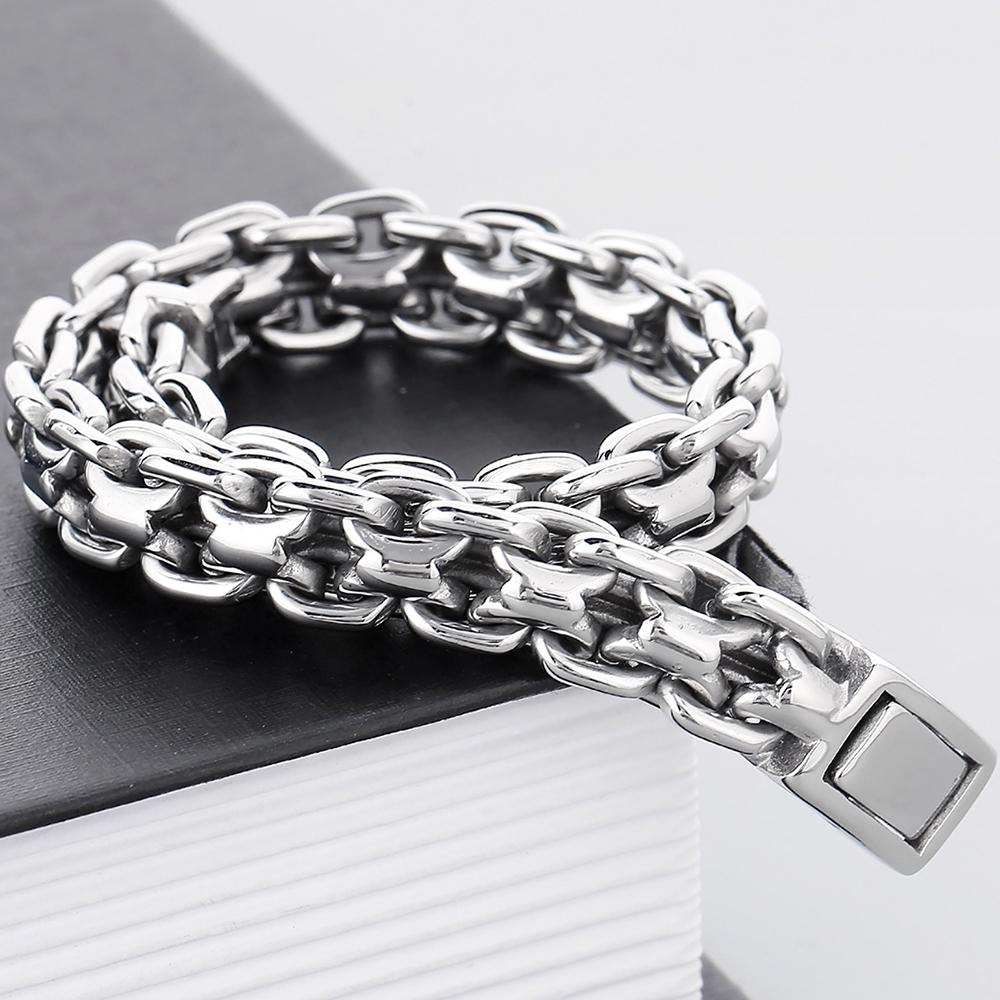 Men's High Polished 316L Stainless Steel Bracelet 20MM Wide 23CM Long Horsewhip Style Link Chain Man Bracelet Jewelry Accessory