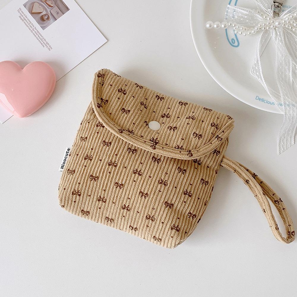 

Large Capacity Sanitary Napkin Storage Bag Bowknot Mini Cosmetic Bag Corduroy Bow Makeup Bag Girls хаки
