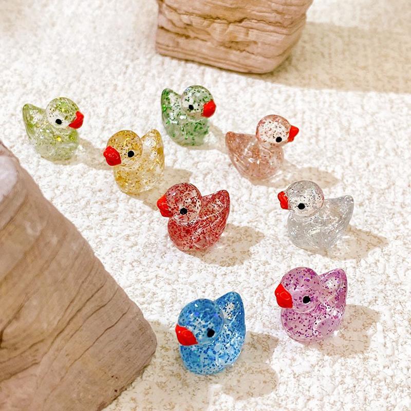 20PCS Assorted Color Glitter Duck Decorative Mini Resin Duck Artificial Ornament Photography Prop Festival Party Souvenir QC-ZYF