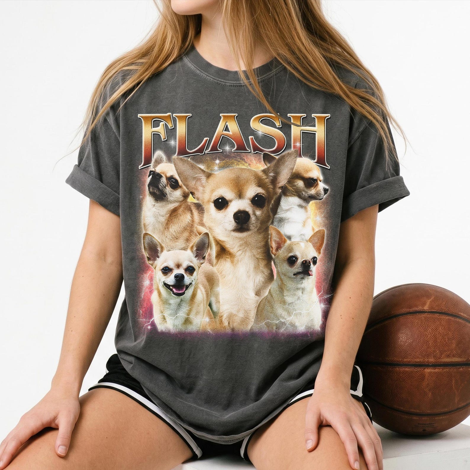Vintage Chihuahua Dog Collage T-Shirt, Custom Pet Portrait Tee M