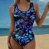 Costume da Bagno Intero Estivo Sexy Stampato, Vestibilità Aderente, Schiena Profonda a U, Costume da Bagno alla Moda Accattivante per Spiaggia, Piscina, Vacanze